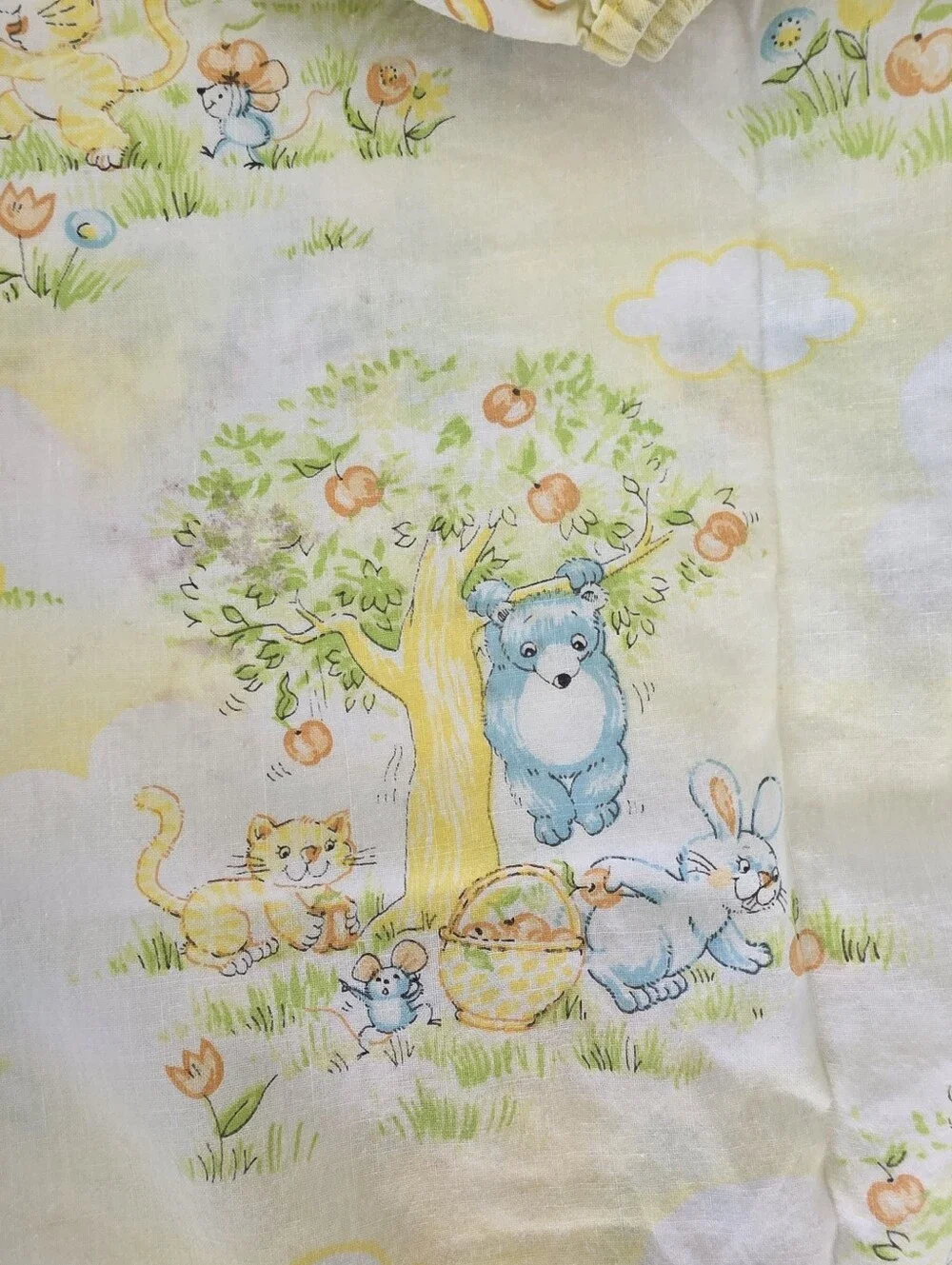 Dundee Country Sunshine Yellow Bear Bunny Baby Crib Fitted Sheet 48 X 36 Vintage